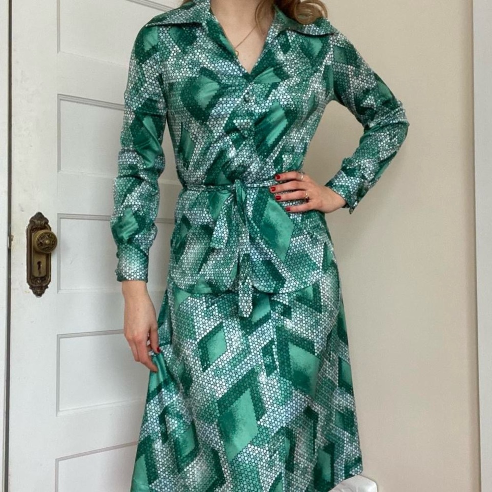 70s Geometric Print Polyester Set - image 1